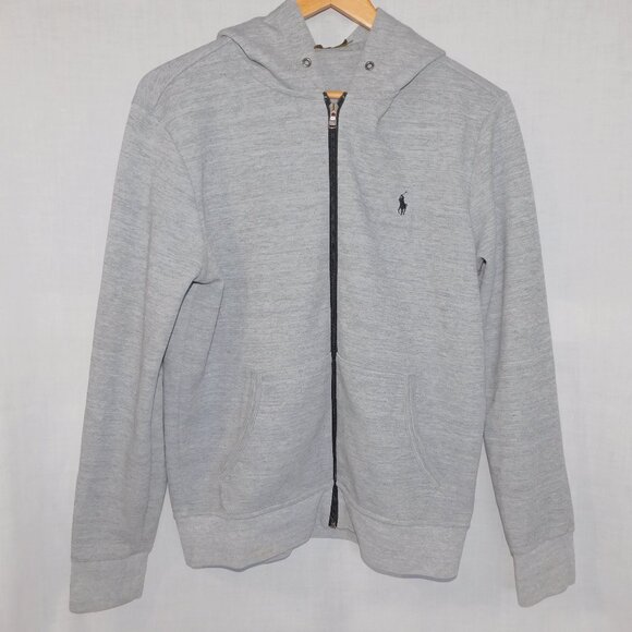 Polo Ralph Lauren Other - Polo Ralph Lauren Mens M Light Gray Black Pony Double Knit Full Zip Hoodie *READ